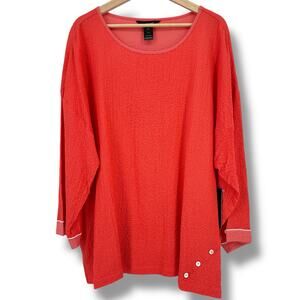 Ali Miles Coral Red Textured Button-Hem Blouse
